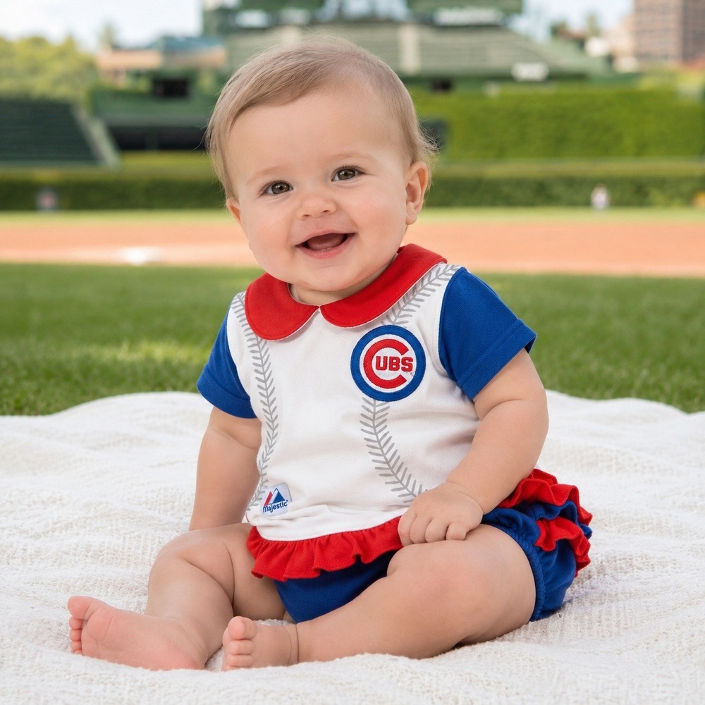Majestic Chicago Cubs Infant 2 Piece Baseball Outfit Ruffle 6-9 Months
